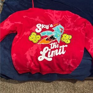 Red Graphic Sweatshirt with Sky's the Limit Design